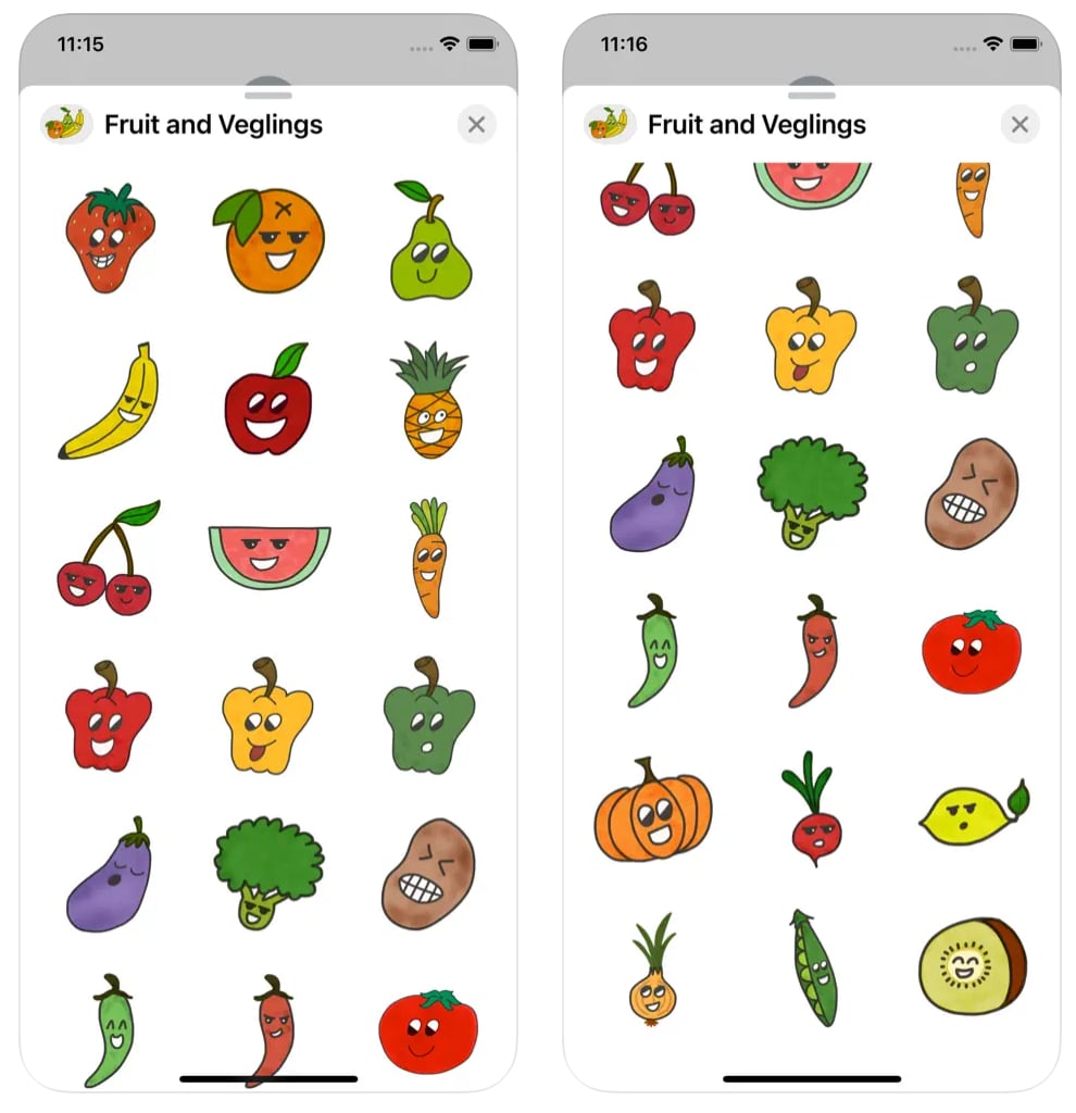 Fruit and Veglings running on an iPhone, within iMessage