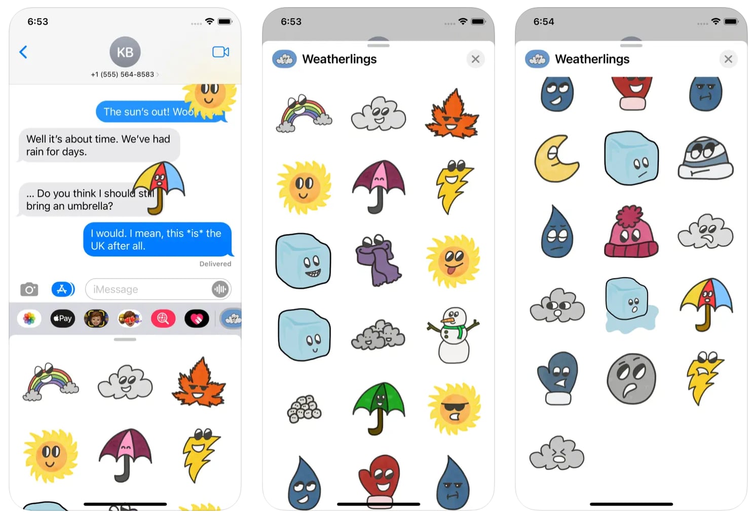 Weatherlings running on an iPhone, within iMessage