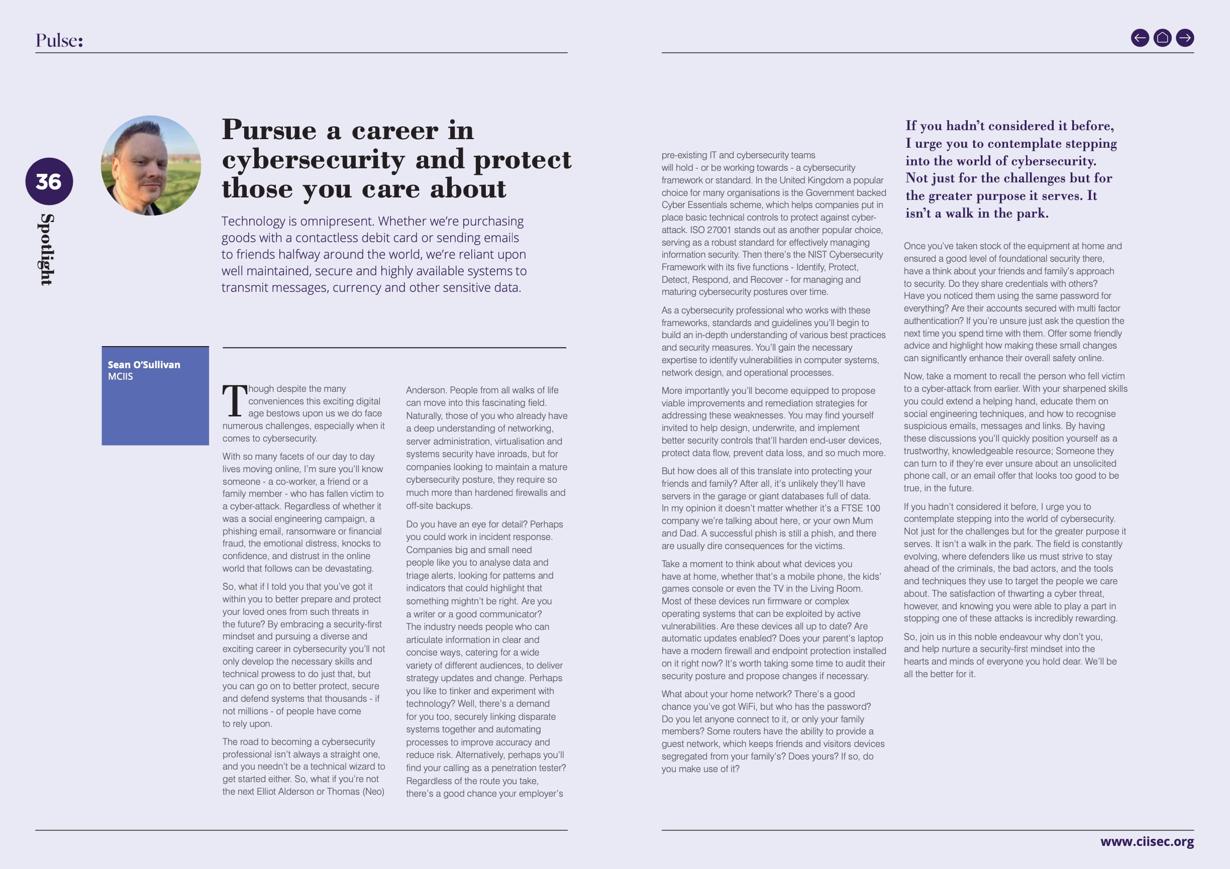 The two page spread of my editorial in CIISEC Pulse magazine